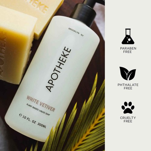 APOTHEKE Liquid Hand Soap, White Vetiver - 10 Fl Oz Hydrating Handsoap with Premium Fragrance Oils Gently Cleanses, Moisturizes & Rejuvenates Skin - Scented Hand Wash for Kitchen & Bathroom