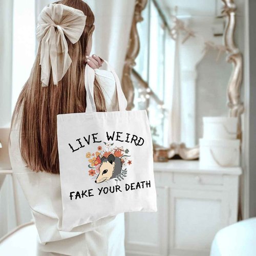 WZJHCL Possum Lover Gift Opossum Makeup Pouch Possum Mama Cosmetic Kit Flower Opossum Travel Storage Organizer Bag (Live Weird Tote Bag)