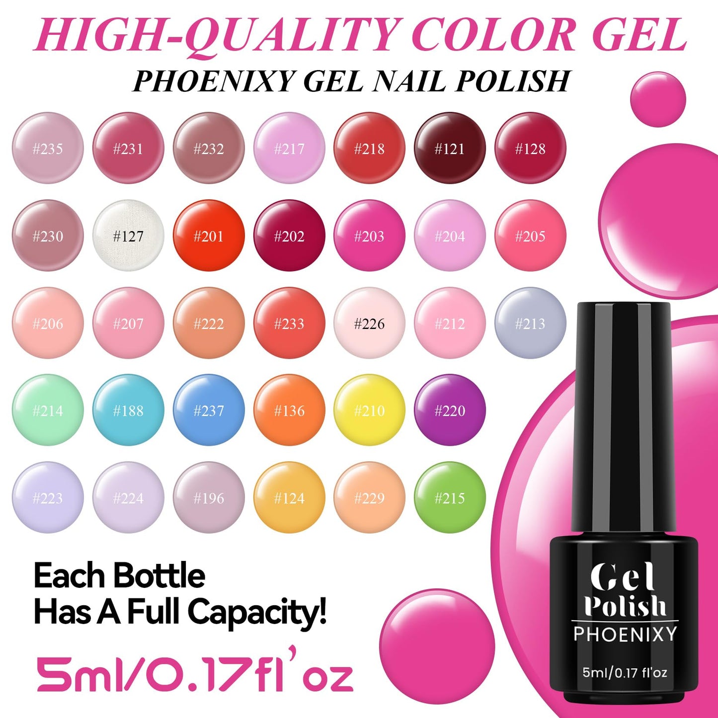 phoenixy Gel Nail Polish Kit - 36Pcs Gel Polish Kit All Seasons Colors Matte Top Base Coat Nail Polish Set Green Blue Red Pink Collection Gifts for Women Glass Bottle 5 ml/0.17 oz.