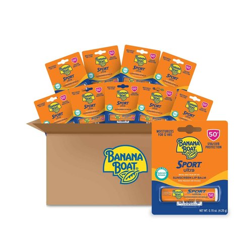 Banana Boat Sport Ultra SPF 50 Lip Sunscreen Bulk Pack | SPF Lip Balm, Oxybenzone Free, Travel Sunblock, Travel Size Sunscreen for Lips, 10 Pack