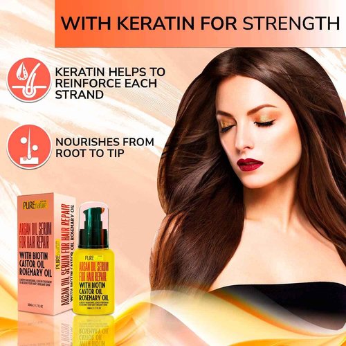 PURE NATURE Moroccan Argan Oil Shampoo and Conditioner and Hair Serum with Biotin, Castor, Rosemary Oil