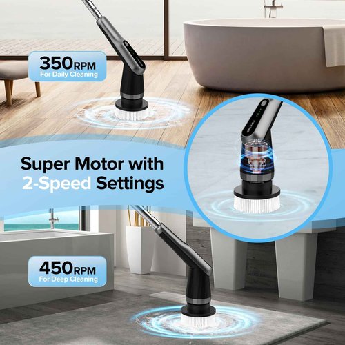 Dreazu G2-Pro Electric Spin Scrubber - IPX7 Waterproof 10-in-1 Shower Cleaner Brush, Retractable Handle & 2-Speed for Bathroom, Bathtub, Kitchen, Tile Floors