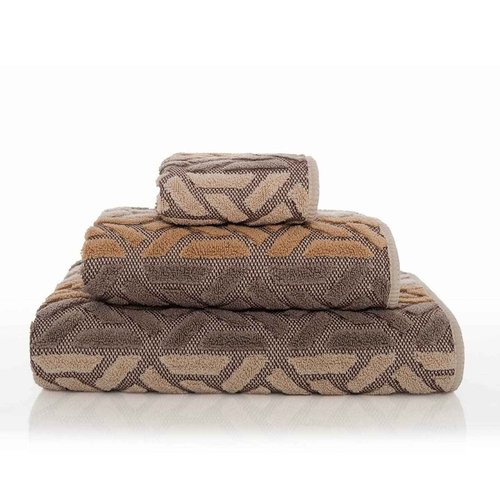 Graccioza Dakar Wash Cloth 12" x 12" - Geometric Sculptured Design in Neutral Earth Tones - Brown, Taupe, and Beige - 100% Cotton Washcloth 650 GSM - Soft Bath and Face Towel - Made in Portugal