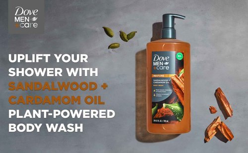 DOVE MEN + CARE Body Wash Eucalyptus + Cedar Oil to Rebuild Skin in the Shower Body Wash Sandalwood + Cardamom Oil to Rebuild Skin in the Shower