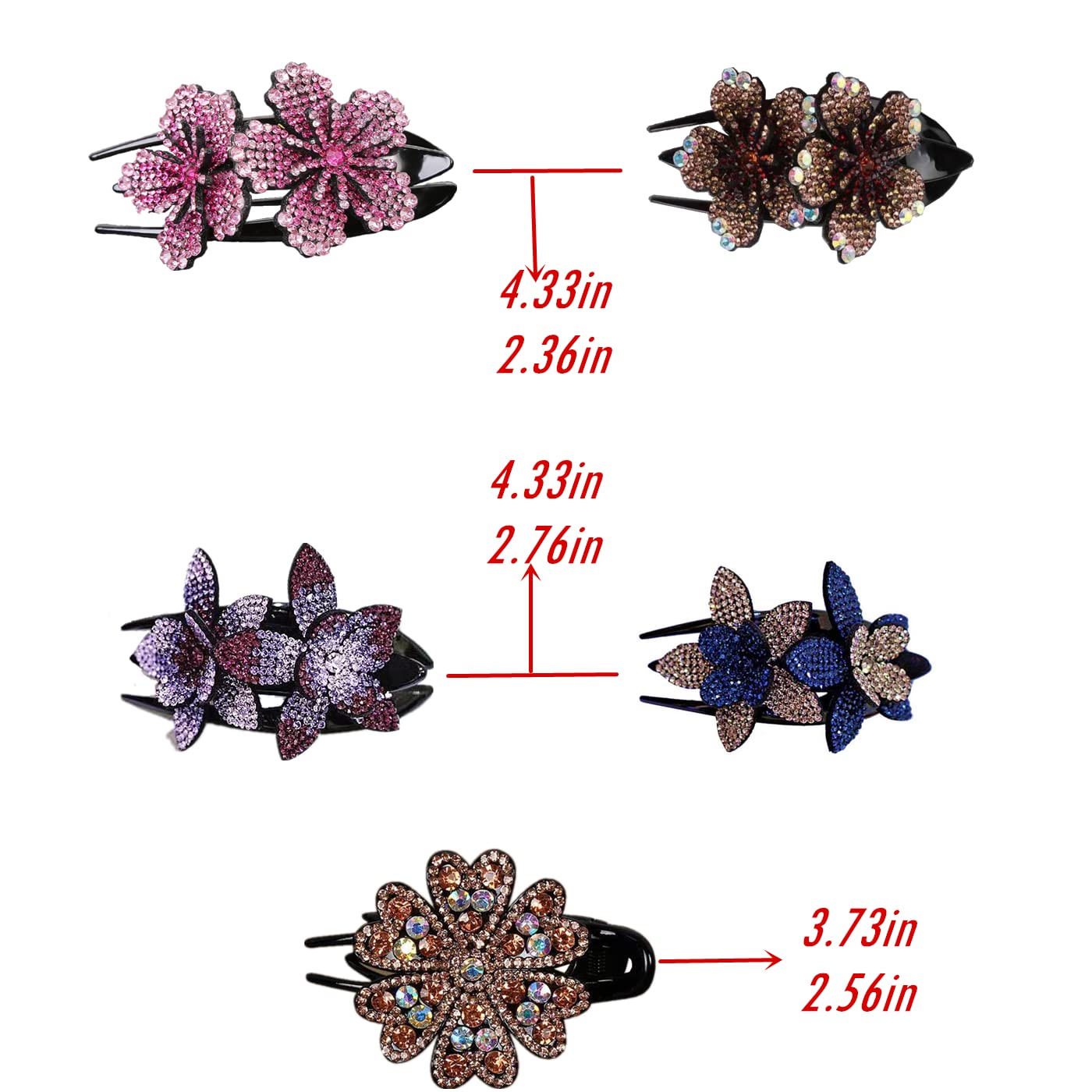 5 Pcs Double Flower Rhinestone Hair Clips fancy decorative hair clip hair accessories for women crystal hair barrettes hair decorations women thick hair(Chinese style)