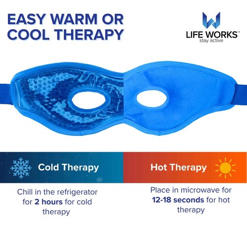 LIFE WORKS Gel Eye Mask with Cutout, Hot or Cold Therapy for Puffy Eyes, Dark Circles, Headaches, and Migraines, Soft Gel Beads and Liquid Filling for Cooling or Warming Comfort