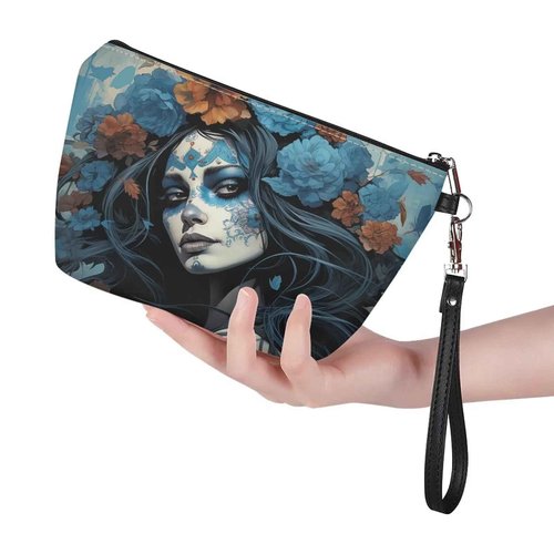 Howilath Women Dead Day Art Calavera Girl Print Cosmetic Bag Roomy Travel Makeup Bag Waterproof Toiletry Bag with Zipper for Teen Girls Women