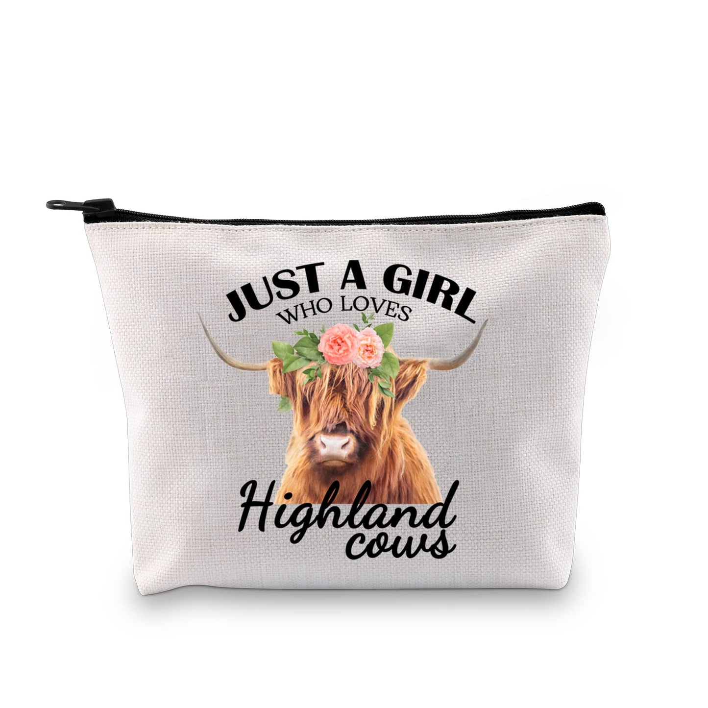 XYANFA Highland Cow Makeup Bag Highland Cow Lover Gift Farm Girl Just a Girl Who Loves Highland Cows Zipper Pouch (WHO LOVES Highland cows)