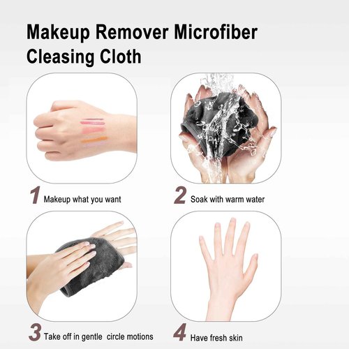 KODAMO Makeup Remover Cloth, 13" x 7" Microfiber Face Cloths for Washing Face, Reusable Soft Makeup Remover Towels for Women, Gray