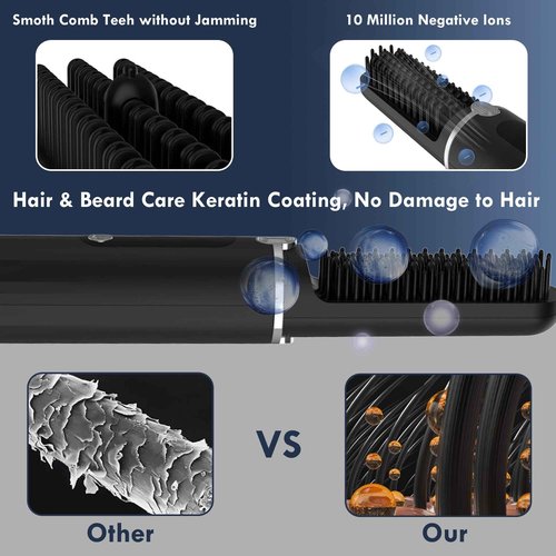Viuyougor Beard Straightener for Men, Cordless Portable Heated Beard Straightening Comb with LCD, Beard and Hair Straightener Brush Hot Comb, Anti-Scald & Automatic Shut-Off, Portable for Travel