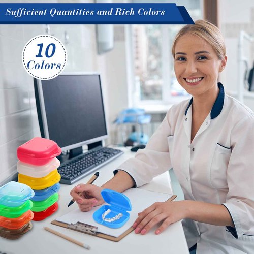 Tanlade 40 Pcs Retainer Case with Vent Holes 10 Colors Dental Storage Container Mouth Guard Container Case Multicolor Dental Retainer Box for Office Travel