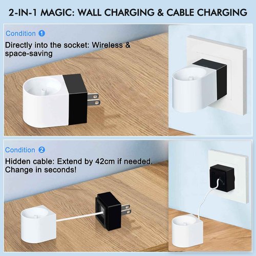 Electric Toothbrush Charger for Philips Sonicare Electric Toothbrush Models HX6100, HX3000, HX6000, HX8000, HX9000，2 in 1 Cordless/Cable Charger, IPX7 Inductive Charging Base Portable Travel (White)