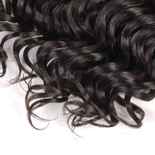 FASHION LINE Deep Wave Human Hair Bundles Unprocessed Brazilian Curly Hair Sew in Hair Weaves Double Weft 1B Natural Black (12inch) 50g 4 bundles for full head