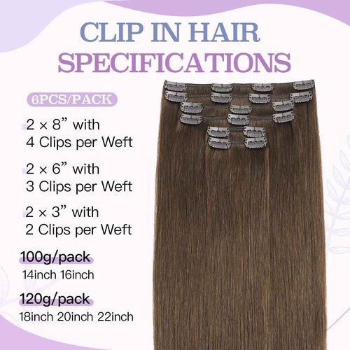 Sindra Hair Extensions Real Human Hair Clip ins 14Inch Chocolate Brown Clip in Hair Extensions Real Human Hair Extensions Clip ins Remy Straight For Woman 100G 6Pcs(clip#4 14inch)