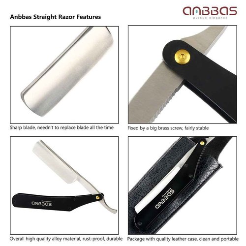 Anbbas Badger Hair Shaving Brush,Stand,Lathering Bowl,3.5oz Soap,Straight Razor with Bag and Razor Strop,7in1 Kit for Men Wet Shave