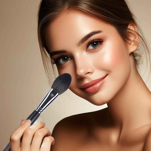 ENERGY Blush Brush for Cheeks Professional Makeup Brush for Blush, Contouring, Highlighting Fluffy flat Powder Brush Goat Hair Brass Ferrule Wood Handle Face Brush M301