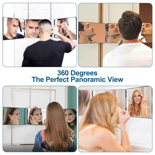 Wentoma 360° Viewing Mirror for Hair Cutting and Styling, Adjustable Height Mirror for Grooming, Makeup and Shaving, Clear HD Glass, Portable for Bathroom or Travel (Black)