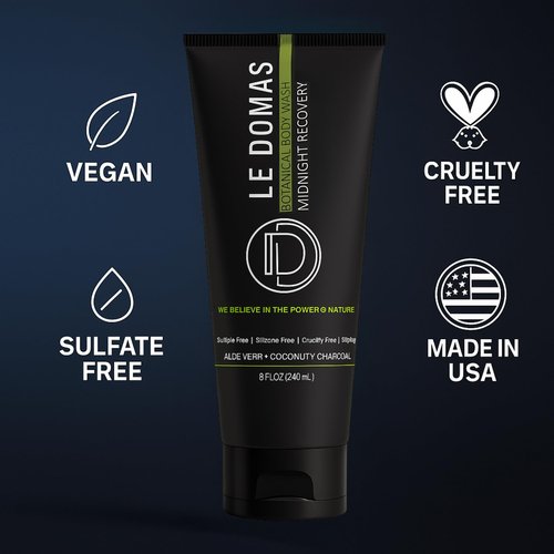 LE DOMAS Natural Body Wash with Aloe Vera, Coconut & Vitamin E – Moisturizing Cleanser for Women & Men – Sulfate Free, Gentle Skin Care, Vegan Body Care Products – Travel Size Body Wash, 8 fl oz