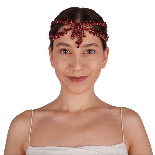 LIMELIA Bride Pediment for Henna Wedding | Glitter Bridal Hair Accessories, Crowns for Birthday Pageant Costume Party | Sultan Design - Red