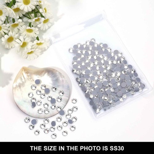 Novani Hotfix Rhinestones 1440pcs Clear Round Iron on Rhinestone Style 2088 Sparkly Crystal Gemstones for Fabric and Crafting, SS34 (7.0-7.3mm)