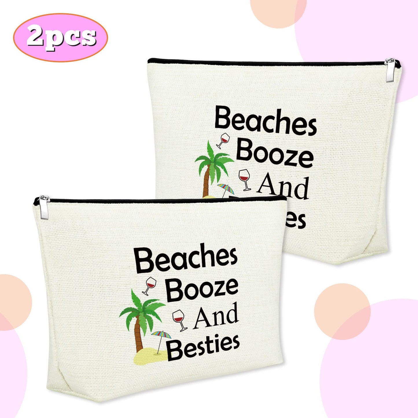 2 Pieces Beach Lover Gifts for Women Beach Makeup Bag Funny Vacation Gifts Cosmetic Bag Beach Themed Gifts for Women Besties Birthday Christmas Graduation Gifts for Beach Lover Travel Makeup Pouch