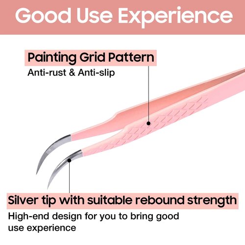 Fiber Tip Lash Tweezers for Eyelash Extensions, Professional Stainless Steel Lash Extension Tweezers for Volume Fan, Precision Supplies Work Best Tool（Curved）