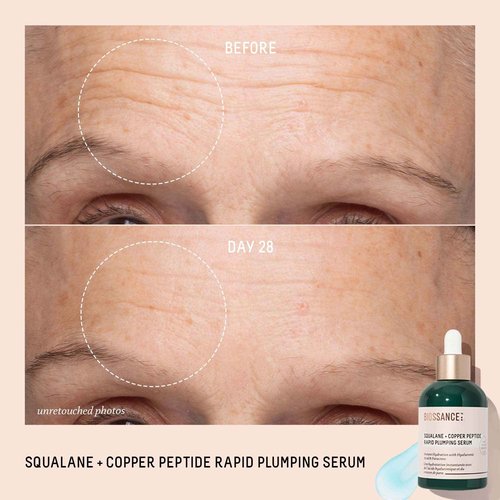 Biossance Squalane + Copper Peptide Rapid Plumping Serum - Face Serum for All Skin Types - Visibly Plumping + Firming Skin, Fine Lines + Wrinkles, Vegan Copper Peptides, Hyaluronic Acid - 0.4oz