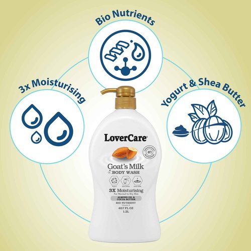 Lovercare Goat's Milk Body Wash 3x Moisturising plus Bio Nutrient (Almond Oil and Cocoa Butter) 40.7 fl oz