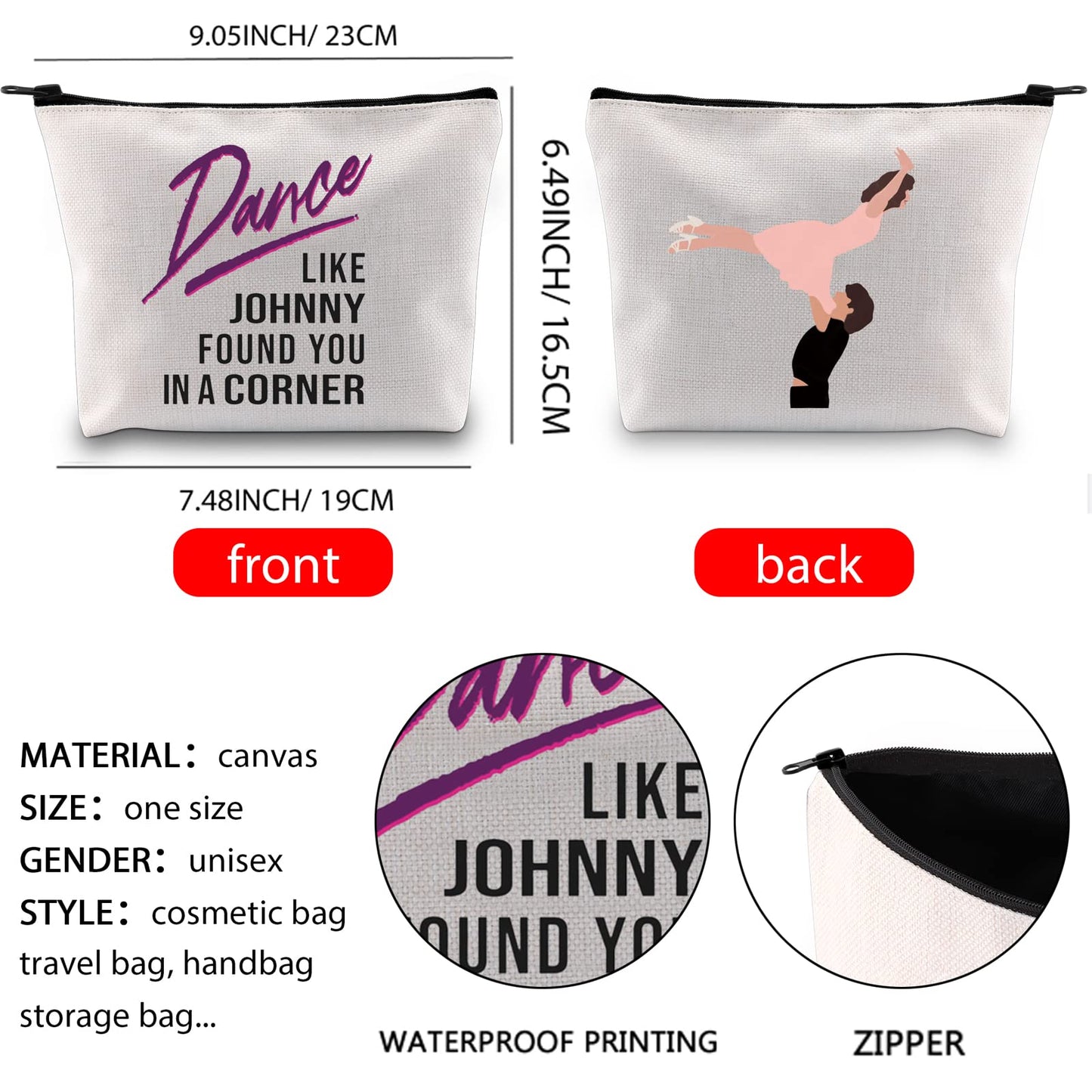 XYANFA Dance Dirty Inspired cosmetic bag Dancing lover gift Watermelon themed Gift 80s Movie Zipper Pouch (Dance LIKE JOHNNY)