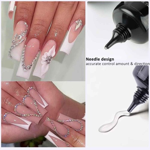 Fcozpjk 30ML Rhinestone Glue for Nails, 3D Nail Charms Gel Nail Glues Super Strong Bling Gel, Stick Nails Gems Jewel Caviar Beads Diamond Glue for Nails Professional Manicure Accessories