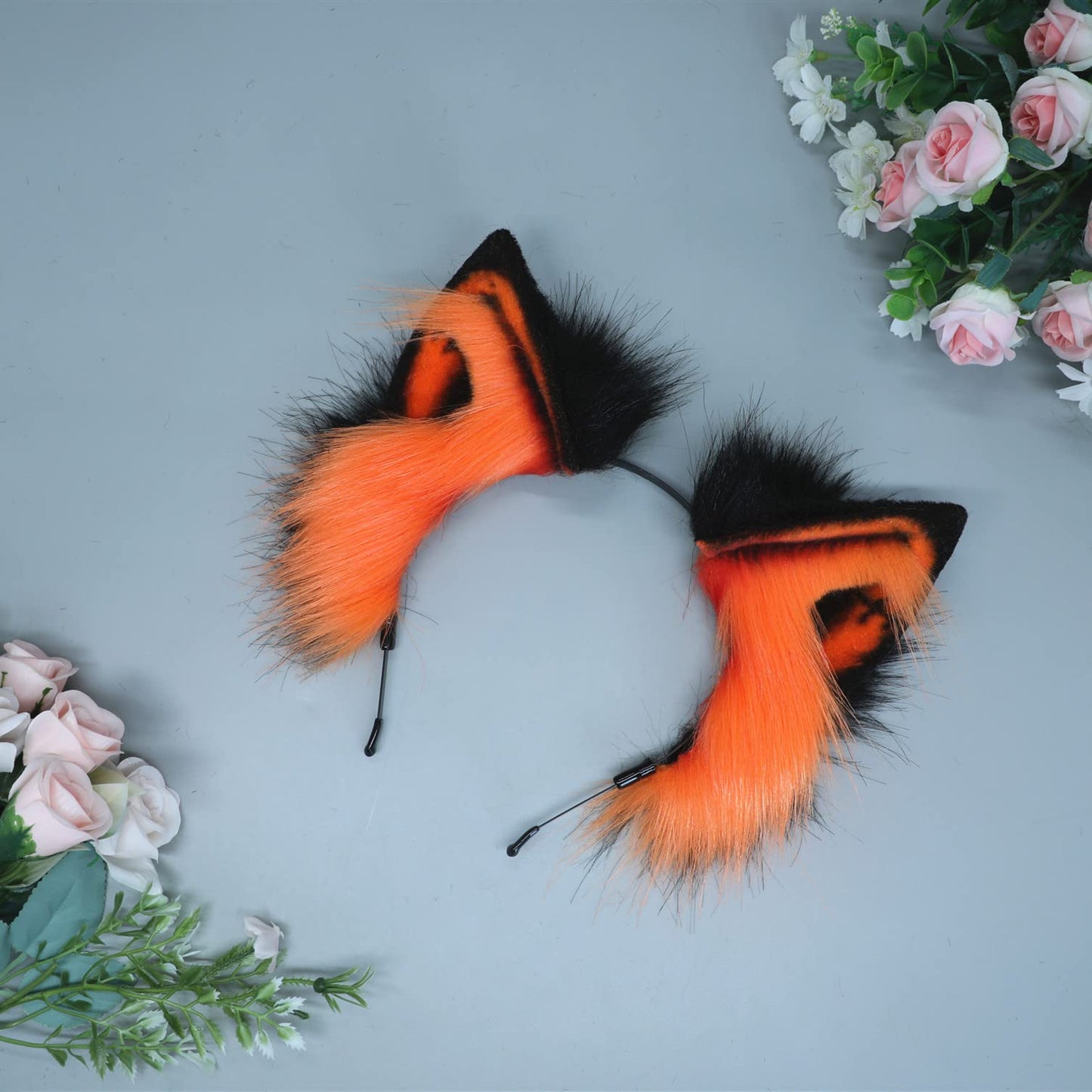 Cosplay Fluffy Orange Animal Fox Wolf Cat Dog Ears Headband Hairband Hair Hoop Halloween Costume Party Headpiece Headwear Hair Accessories G Black