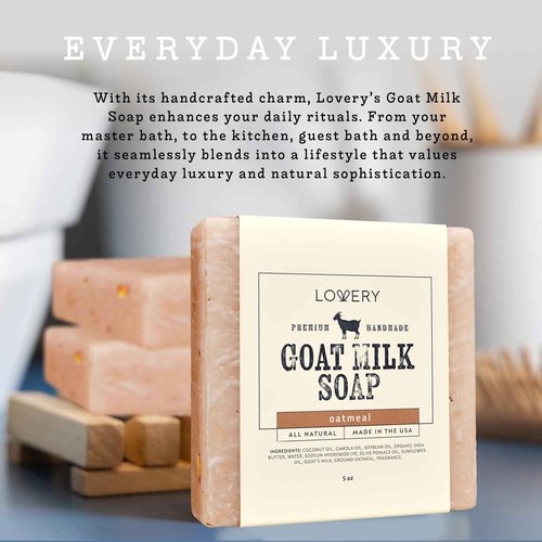 LOVERY Gifts for Women, Handmade Goat Milk Soap Made in USA With Organic Shea Butter - Oatmeal Goats Soap Bar, All Natural Soap Bar Made with Organic Goat Milk - 3 Pack