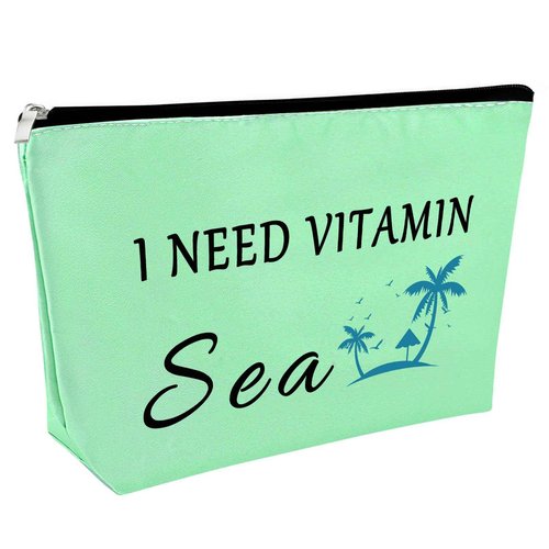 Beach Lover Gift Makeup Bag Beach Themed Gift Funny Sea Lovers Present for Women Girls Weekend Vacation Travel Keepsake for Girls Teen Birthday Christmas Graduation for Her Cosmetic Pouch（Green）