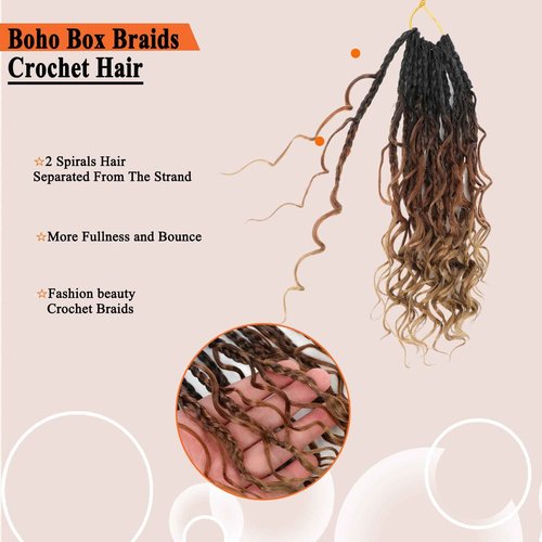 Flagship 9 Packs Goddess Box Braids Crochet Hair for Black Women,14 Inch Pre-looped Ombre 3Tone Crochet Braids with Curly Ends,Bohemian Hippie Box Braids Crochet Hair Curly Crochet Hair -1B/30/27