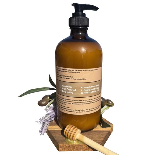 Bear Bird 100% Grass-Fed Tallow & Honey Lotion with Olive Oil & Lavender Essential Oil 16 ounce