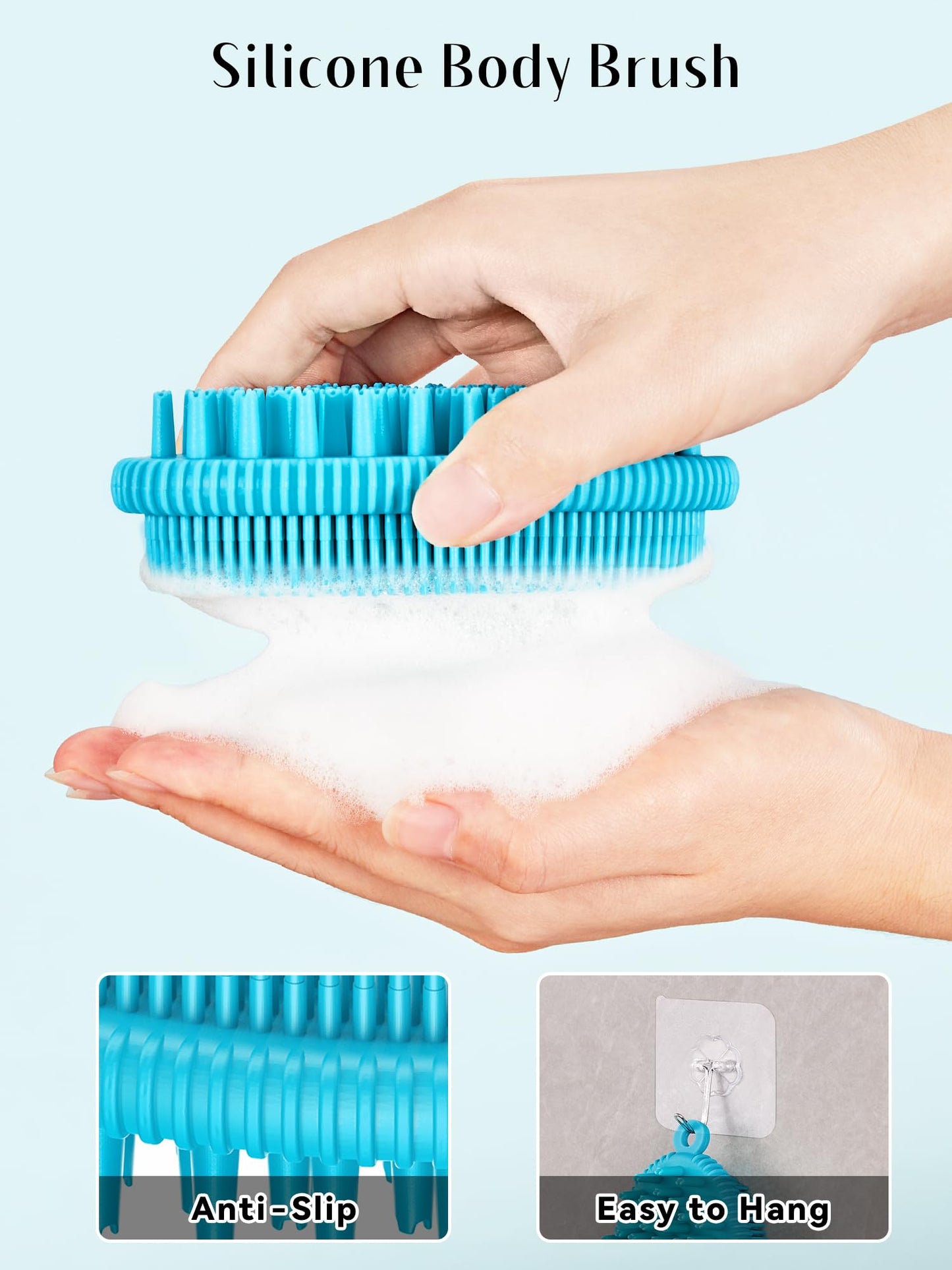 HEETA Silicone Body Scrubber, Gentle Exfoliating Body Scrubber, 2 in 1 Silicone Loofah Brush for Shower, Silicone Body Brush Easy to Clean, Lathers Well, Carry Easily, Blue