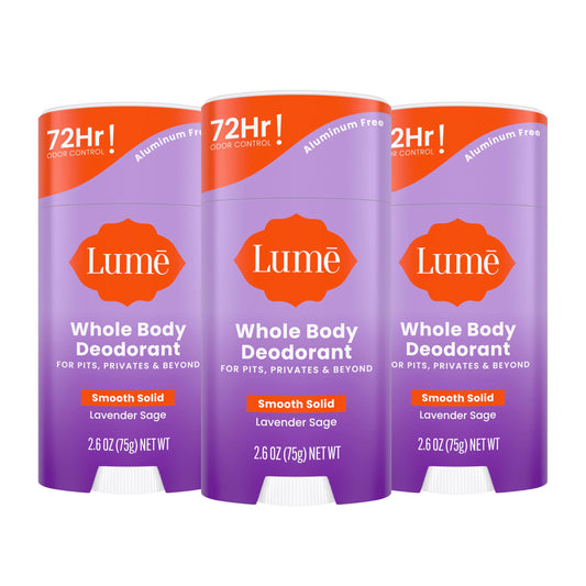 Lume Whole Body Deodorant - Smooth Solid Stick - 72 Hour Odor Control - Aluminum Free, Baking Soda Free and Skin Loving - 2.6 Ounce (Pack of 3) (Lavender Sage)