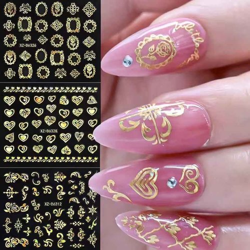 30 Sheets Gold Line Nail Art Stickers Gold Leaf Flower Nail Decals 3D Self-Adhesive Nail Art Supplies Charms for Nails Art Manicure Tips Decoration