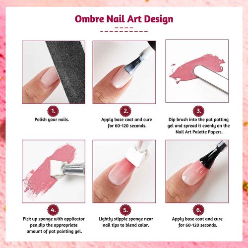JODSONE Patting Gel Nail Polish Kit, 9 Colors U V/LED Gradient Painting Sponge Gel Kit with 50 PCS Nail Sponges and Grabbing Pen for Home & Salon Use