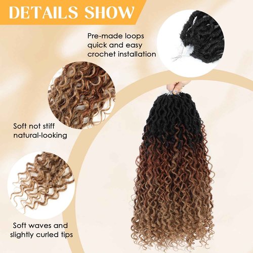 Callia Faux Locs Crochet Hair 18 Inch 8 Packs Goddess Locs Crochet Hair for Black Women Pre Looped Crochet Faux Locs with Curly Ends T1B/30/27