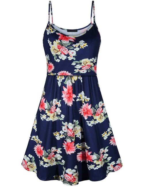 Qnursma Spring Maternity Dresses,Women Printed Spaghetti Strap Breastfeeding Nursing Maxi Dress Sleeveless Empire Waist Casual Tunic Mid Length Soft Stretch Blue Floral L 10-12