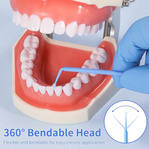 Annhua 400 PCS Disposable Micro Applicator Dental Brush Bendable, Application Micro Swabs for Eyelash Extensions, Personal Care, Cleaning and Painting - Regular Tips|Blue