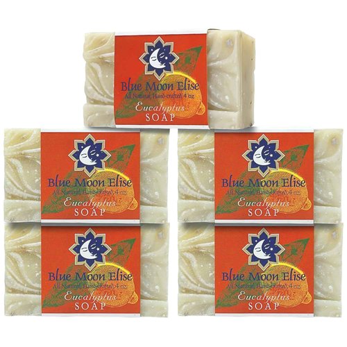 Blue Moon Elise All Natural Eucalyptus Soap Bars, Scented with Premium Essential Oils, Handmade in the USA, Moisturizing and Therapeutic for Face/Body, For Sensitive Skin, For Men and Women (5 Pack)