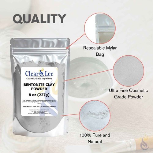 ClearLee Bentonite Clay Cosmetic Grade Powder - 100% Pure Natural Powder - Indian Clay - Great For Skin Detox, Rejuvenation, and More - Heal Damaged Skin - DIY Clay Face Mask (5 lb)