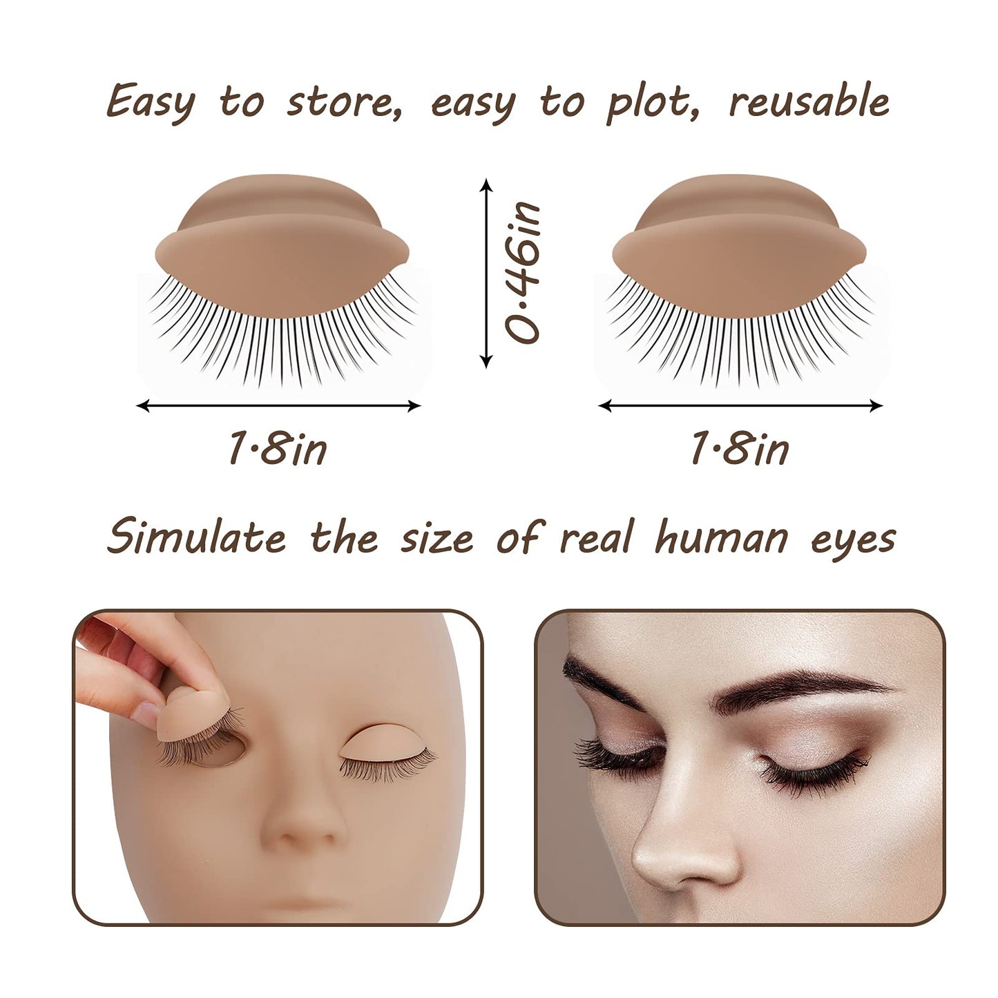 MAIZOA 6 pairs of replaceable eyelids (2 boxes), MAIZOA Eyelash Replacement Eyelids,used for eyelash training and practice makeup eyelash extension (Wheat color)