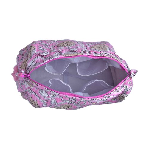 Vivanta Quilted Makeup Bag Set 3 Pcs – Travel Toiletry Bag for Women, Small Cosmetic Bags, Toiletries Organizer, Make Up Travel Pouch, Portable Toiletry & Floral Block Print Makeup Bags for Travel