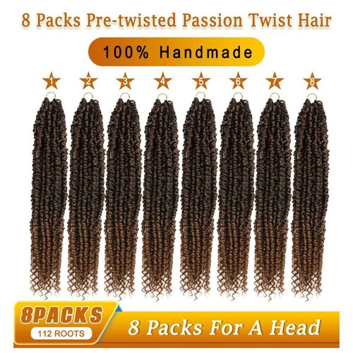 Nice One Pre-Twisted Passion Twist Hair 18 Inch, 112 Strands Long Passion Twist Crochet Hair for Women 8 Packs Pre-Looped Passion Twists Braiding Synthetic Hair Extensions (18 Inch (Pack of 8), T30)