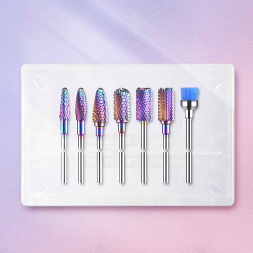 MelodySusie Nail Drill Bits Set, 7pcs Tungsten Carbide Diamond Nail Drill Bits for Acrylic Nails Poly Gel Cuticle Remove, 3/32'' Professional Nail Bits for Nail Drill Efile (A-Colorful)