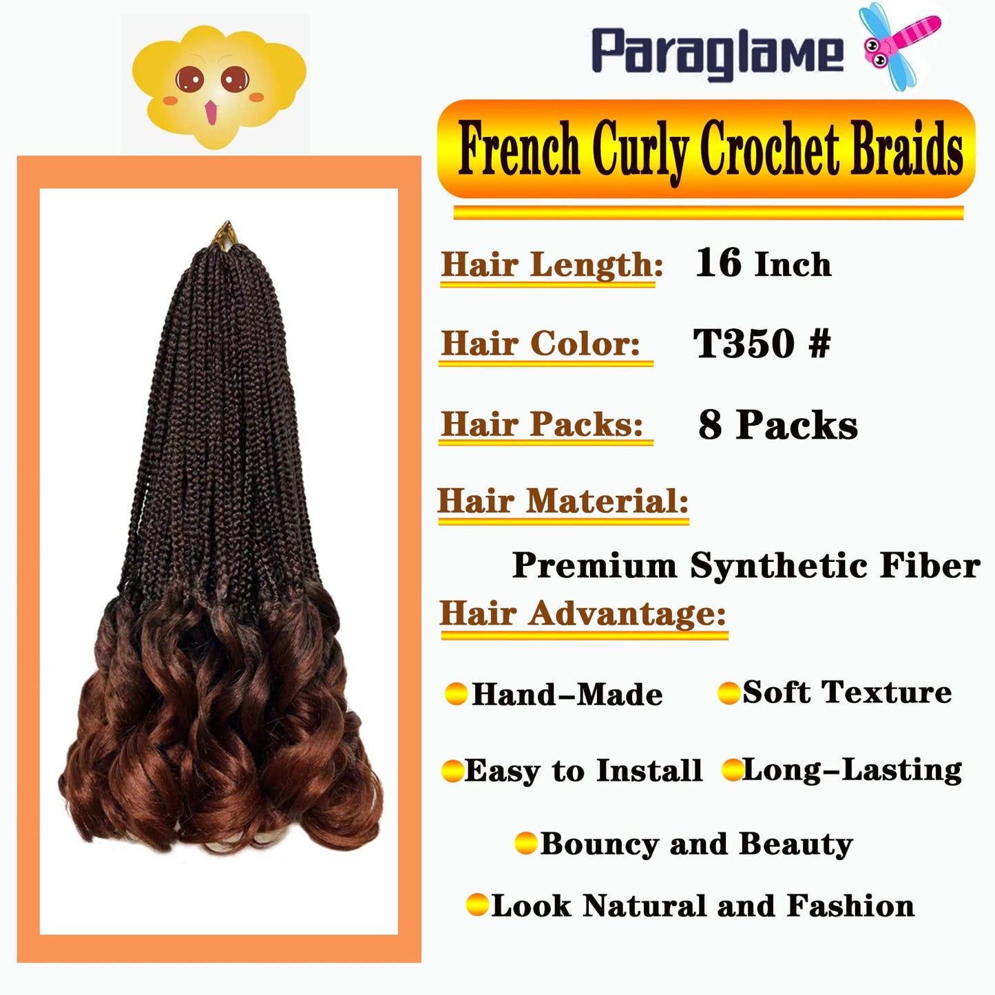 16 Inch French Curl Crochet Braids 8 Packs Goddess Box Braids Crochet Hair with Curl Ends, Pre-Looped Boho French Curly Braiding Hair Ginger for Black Women(8Packs,T350#)