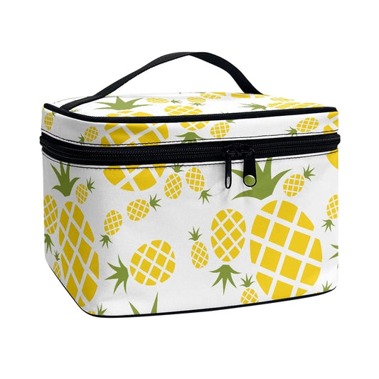 JEOCODY Pineapple Print Makeup Bag Portable Cosmetic Bag Portable Travel Makeup Train Case with Handle for Cosmetics Makeup Brushes, Girls, Women, Friends Gifts